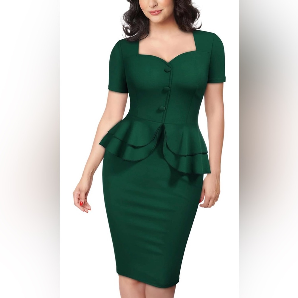 NFS - AISIZE VINTAGE REDEFINED | Green Short Sleeve Ruffle Peplum